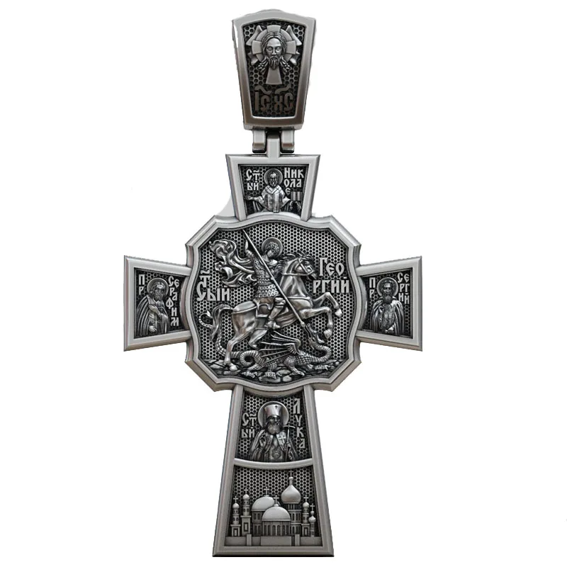 16.4g Long Big Size Orthodox church cross saints crucifixion Pendant 925 SOLID STERLING Silver High Trendy