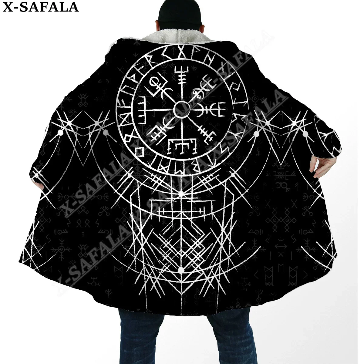 Symbol Viking Tattoo Raven Odin Overcoat Coat 3D Print Thick Warm Hooded Cloak  Men Windproof Fleece Unisex Casual-28