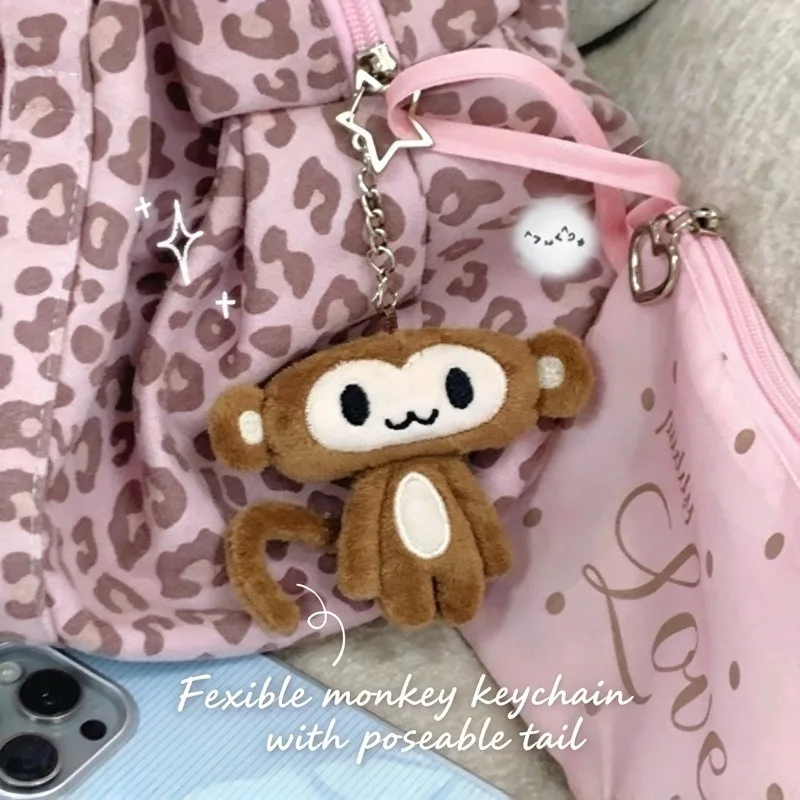 Cute Plush Monkey Keychain Bendable Shapable Tail Bag Charm Kawaii Aesthetic Backpack Pendant Car Keyring Gift for Girls Women