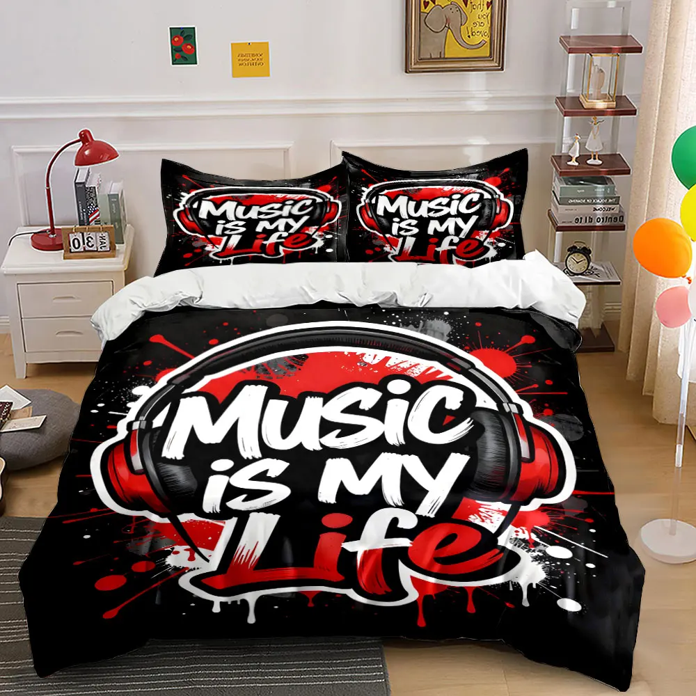 Music is My Life Bedding Set for Kids Luxury Gift 3pcs Digital Print Comforter Set Soft Comfortable Breathable