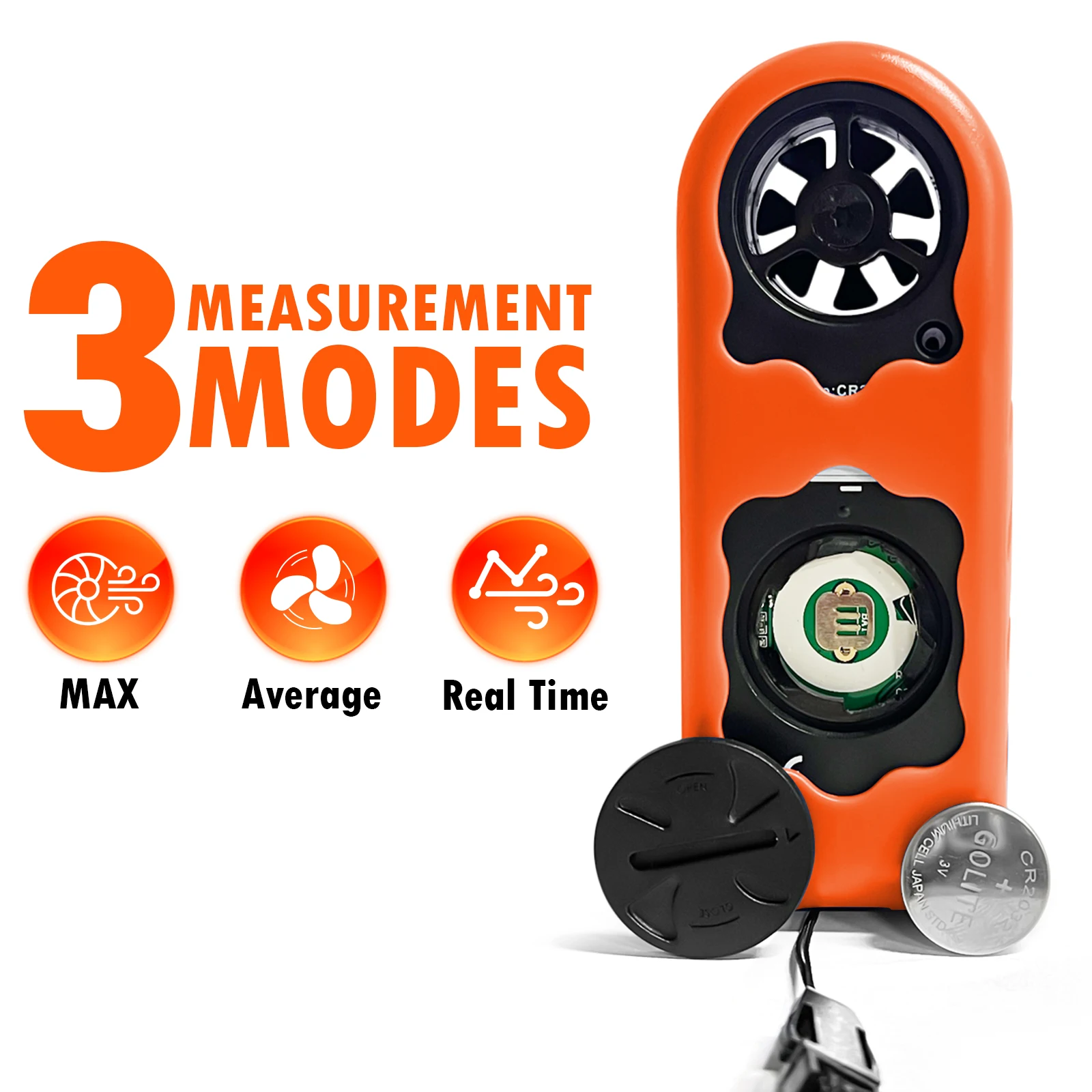 HoldPeak816B Portable Anemometer, Handheld Wind Velocity & Temperature Tester with 6-Blade Fan Wheel & Protective Rubber Cover