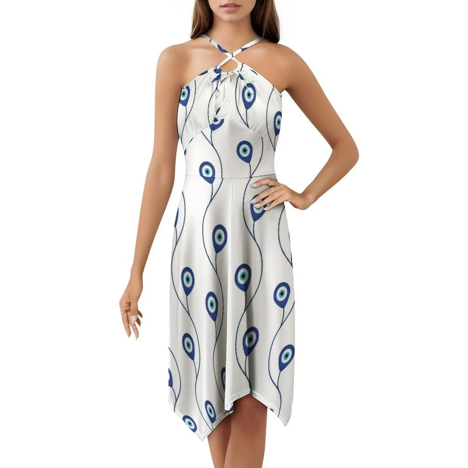 Nazar Pattern-Turkish Eye Charm #1 Bohemian Sleeveless Dress For Women Print Beach Party Dresses Nazar Nazar Charm Nazar Eye