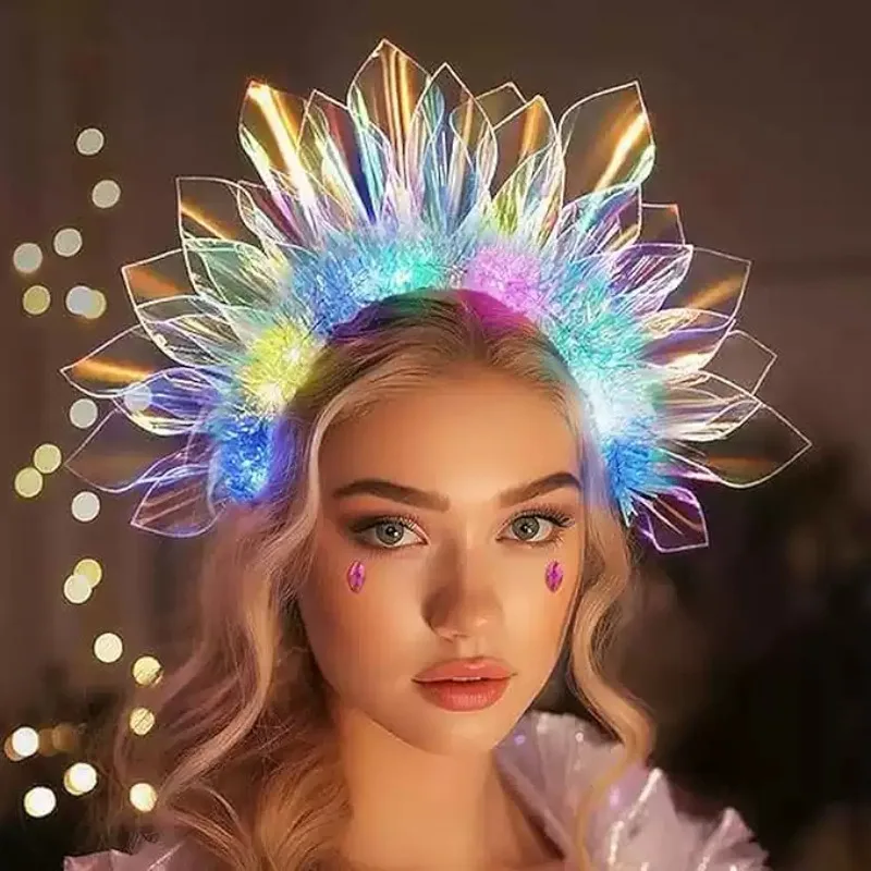 Laser Glow Headband Party Stage Performance Light Up Hair Hoop Color Film Decorative Headwear Event Show Accessories
