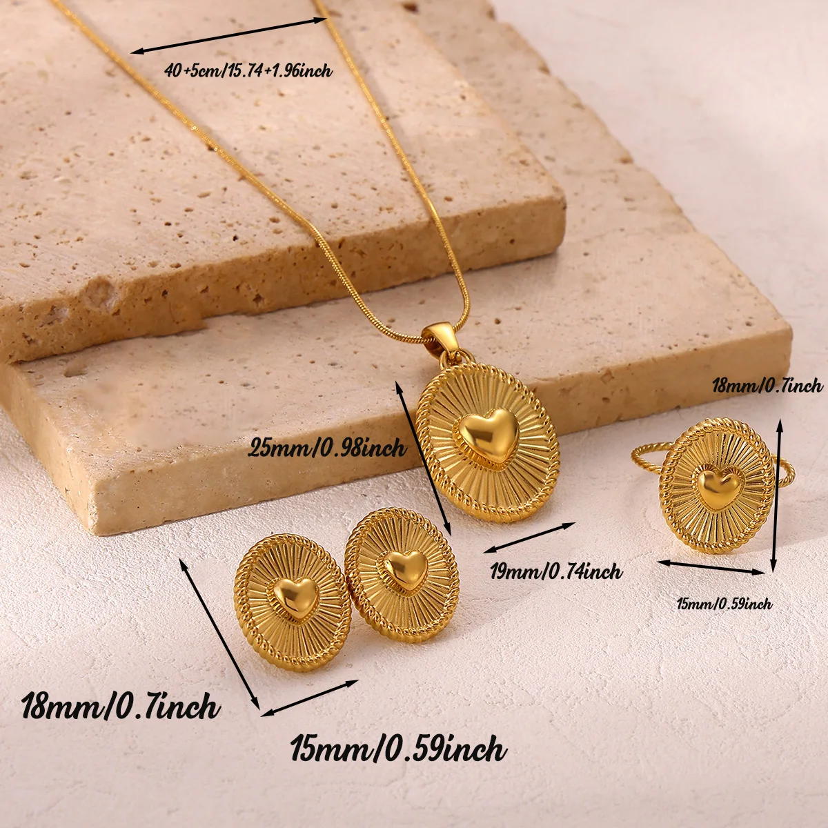 Stainless Steel Heart Chic Jewelry Sets Earrings Necklace Anillos Acero Inoxidables New Elegant Anniversary Gift For Wife Mather