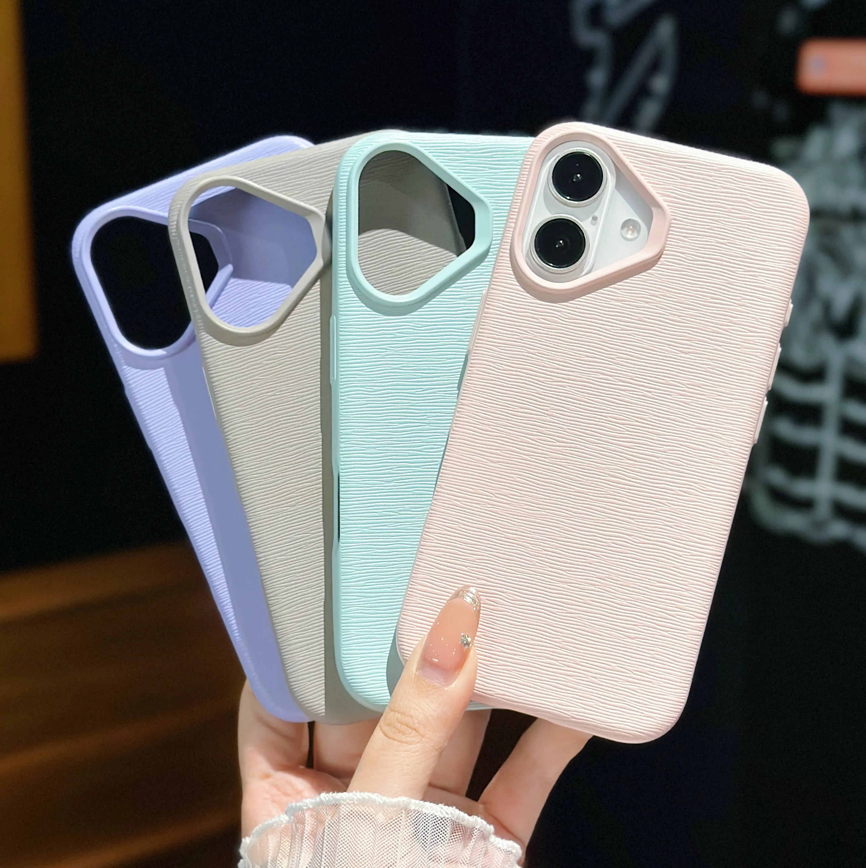 Luxury Candy Leather Texture Case For IPhone 16 15 14 Plus 13 12 11 Pro Max Soft Silicone Bright Solid Color Shockproof Cover