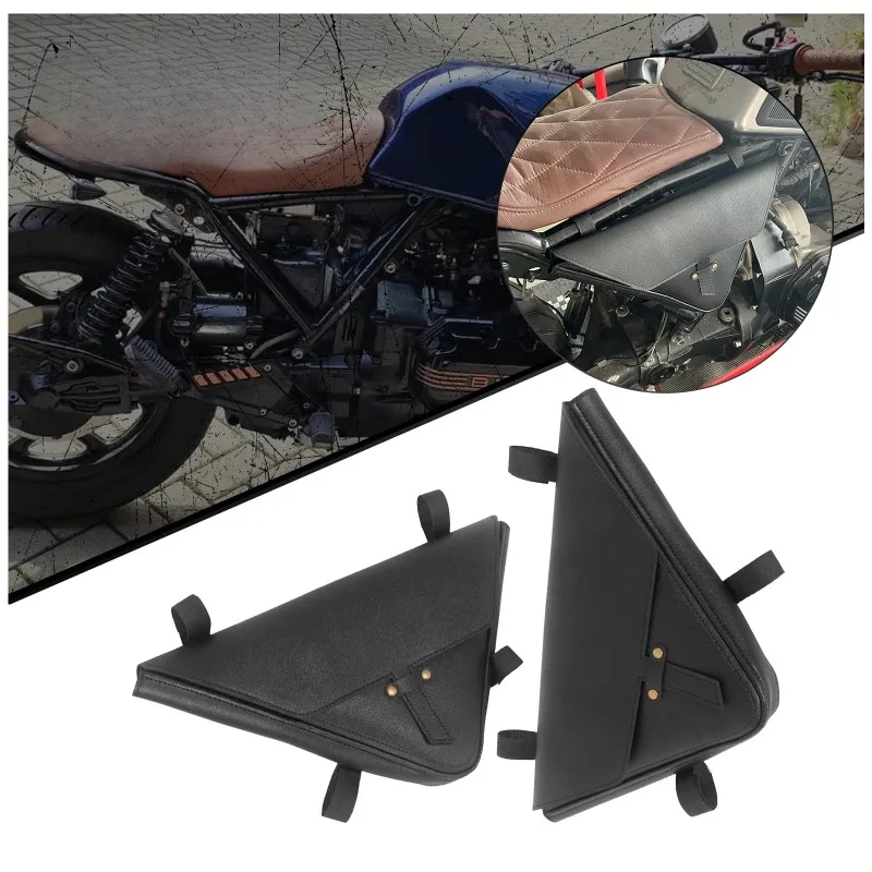2Pcs Motorcycle Triangle Side Frame Bags Retro Strap Tool Storage Luggage Saddle Bags