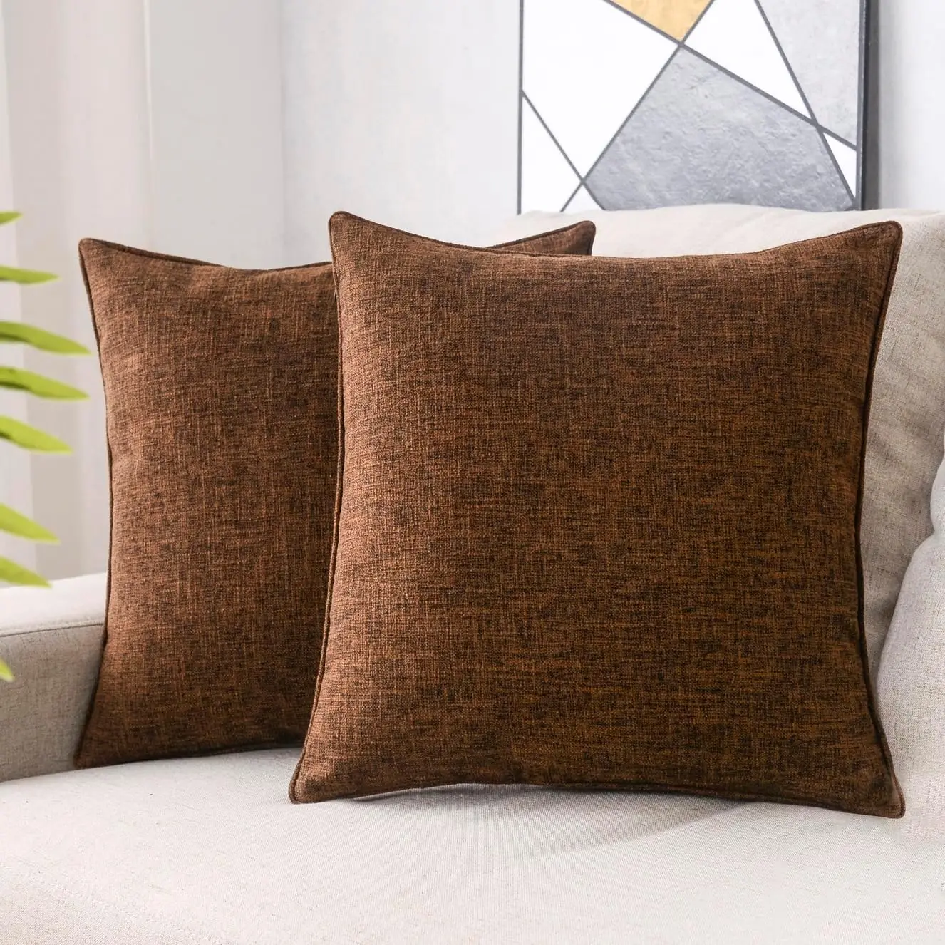 

Linen Throw Pillow Covers Pa Of 2, 18X18 H Accent Cushion Covers For Living Room, Bedroom, Decorative Solid Color Pillow Covers