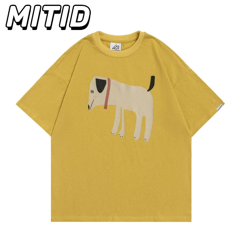 

New Summer Couple T Shirt Women Cartoon Dog Printed Oversized T Shirt 100% Cotton Half Sleeve Round Neck Tops Tees For Women