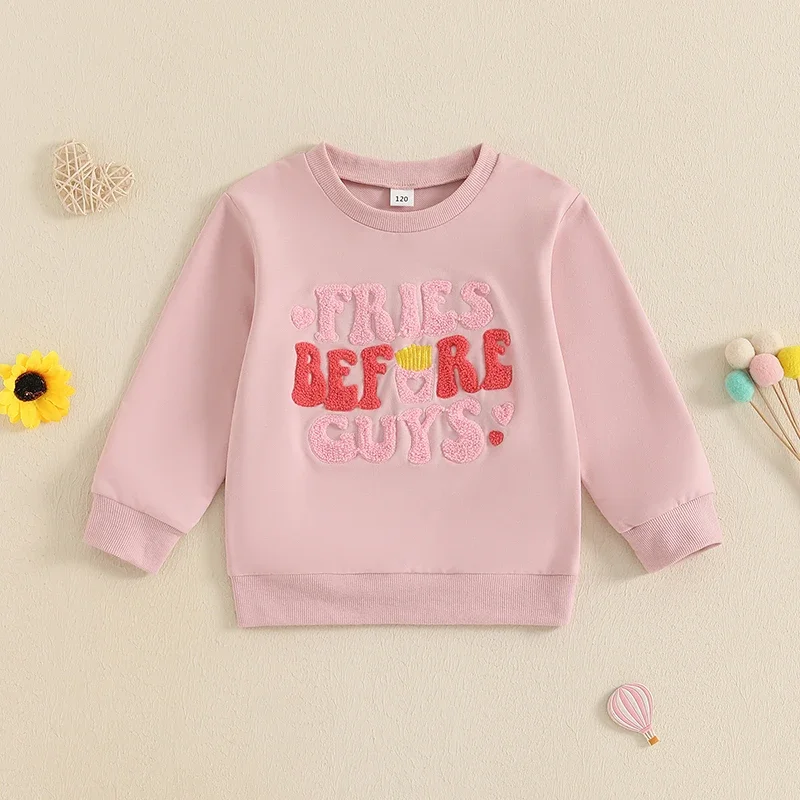 Toddler Kid Baby Girl Sweatshirts French Fries Embroidery Long Sleeve Pullovers Spring Fall Tops