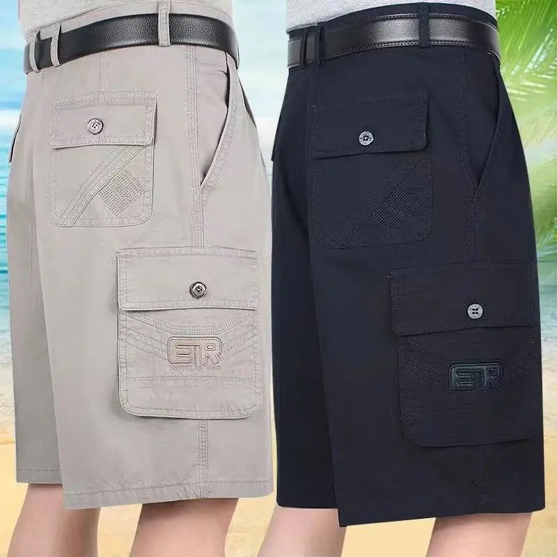 Men's 7/8 Length Casual Shorts Multiple Pockets Workwear Loose Fit Mid-aged And Elderly Style Summer New Arrival Polyester Fiber