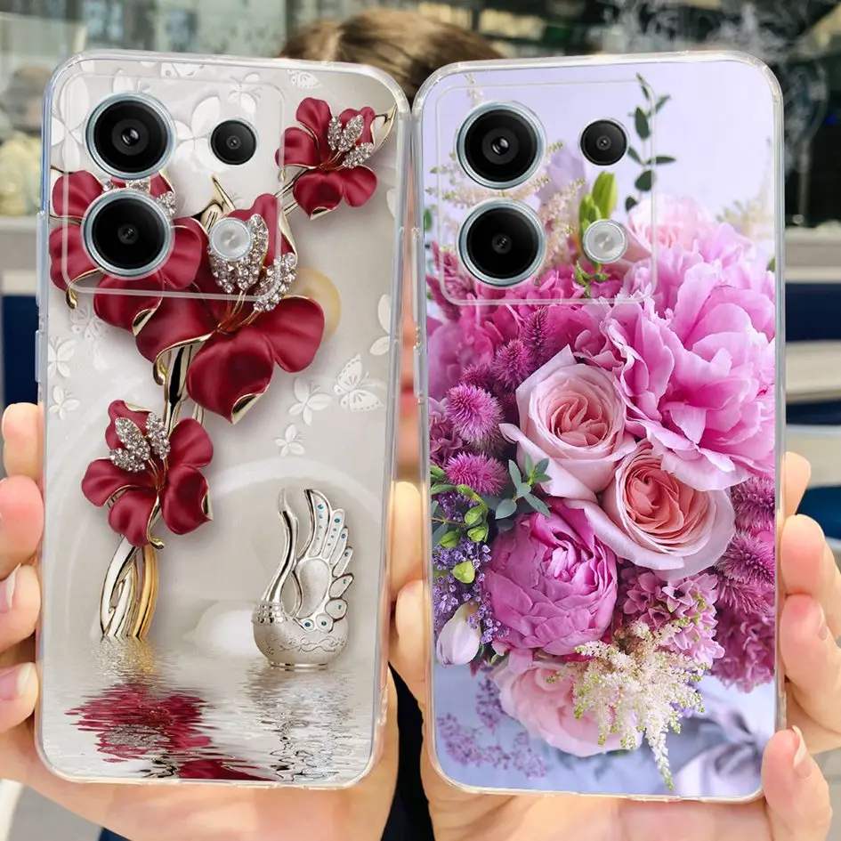 For Xiaomi Poco X6 Pro 2023 Case Fashion Flower Clear Soft Silicone Bumper Cover For Xiomi Poco X6 Pro 5G Coque PocoX6Pro Fundas