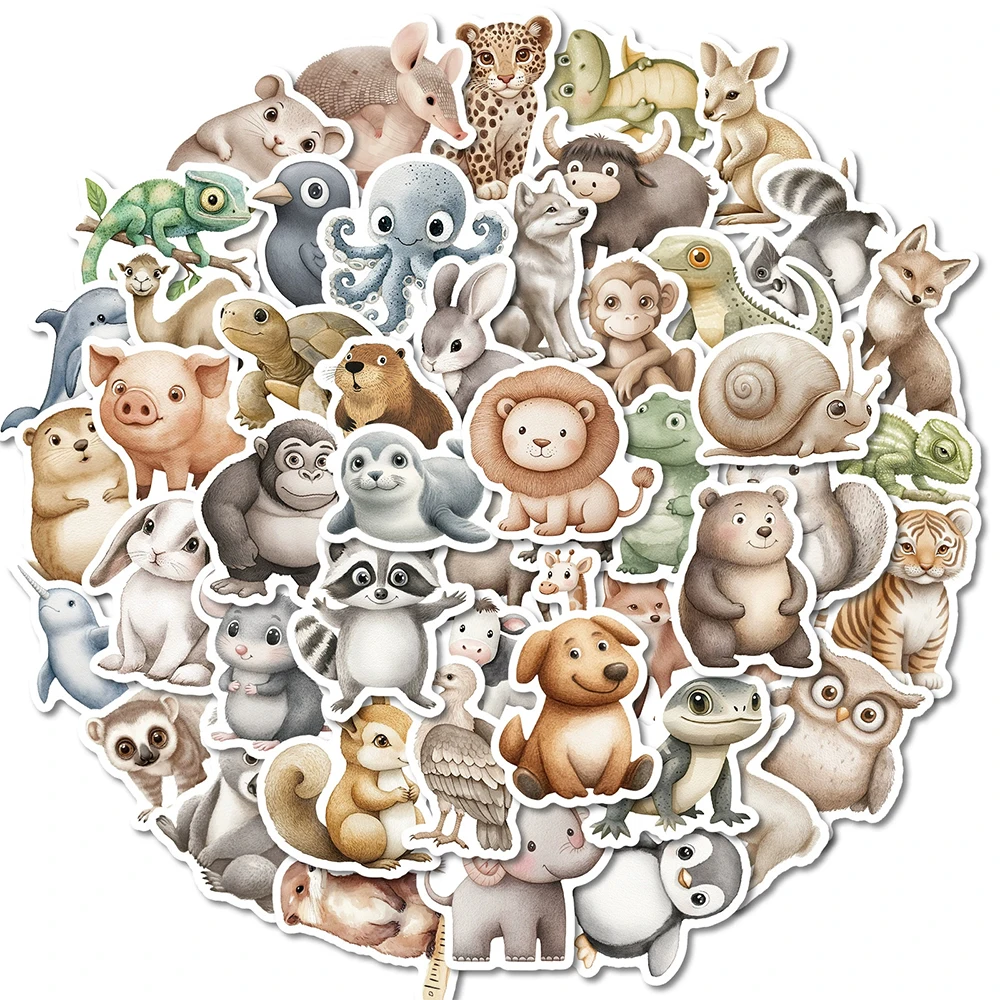 10/30/50pcs Cartoon Watercolor Animal Stickers Kawaii Penguin Rabbit Graffiti Decals DIY Luggage Phone Helmet Cute Sticker Decor
