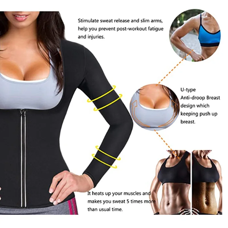 Women Sauna Suit Waist Trainer Neoprene Shirts for Sport Workout Corset Heat Body Shaper Slimming Long Sleeve Sweat T-Shirt Tops