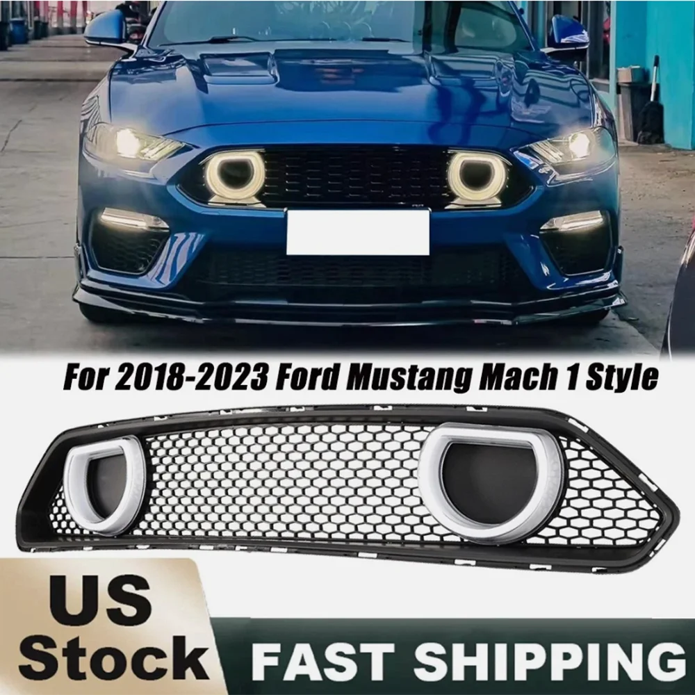 

Передняя верхняя решетка MACH 1, решетка бампера с DRL и указателями поворота для Ford Mustang 2018-2023 гг., автомобильные грили, матовый черный пластик