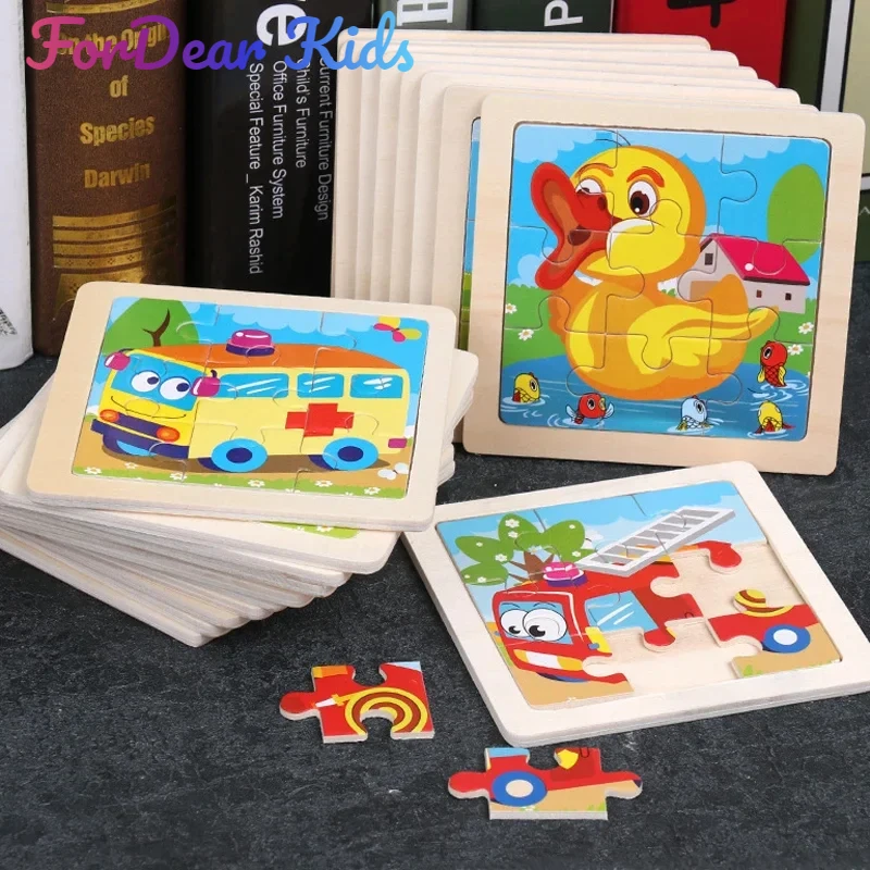 11X11CM Kids Wooden Puzzle Cartoon Animal Traffic Tangram Wood Puzzle Toys Educational Jigsaw Toys for Children Gift