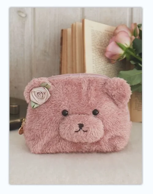 Kawaii japonais automne et hiver nouveau 10th anniversaire mignon ours en peluche portable sac à langer sac cosmétique rose sac pendentif femme