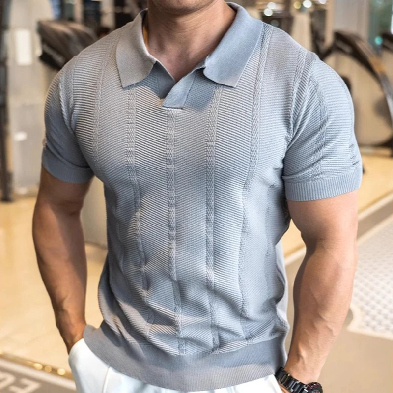 Sommer Business Poloshirt für Herren mit Kragen, Kurzarm, Gestrickt, Einfarbig, Slim Fit, Atmungsaktiv, Schnelltrocknend, Golf T-Shirt – Detail 7