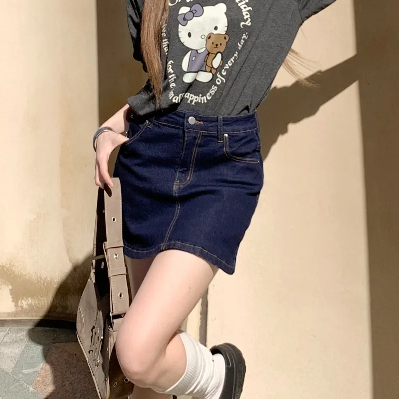Bluegrey High Waist Slight Stretch Denim Bodycon Mini Skirts Women Korean Style Casual Inner Lining Short Jean Skirt Female