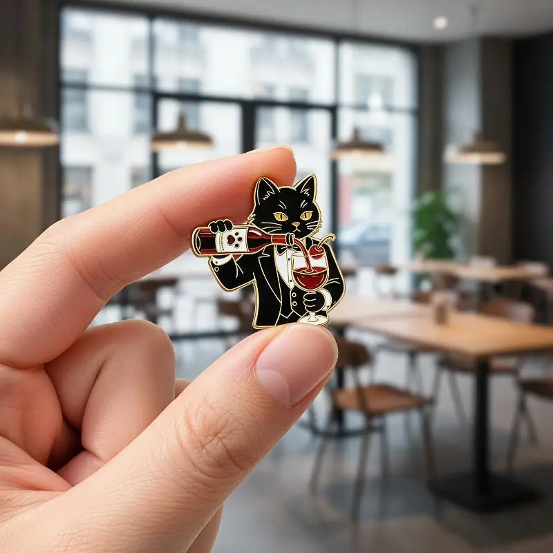 Funny Gentleman Cat Enamel Pins Wine & Cheese Themed Cute Animal Brooches Lapel Badges Backpack Jewelry Gifts