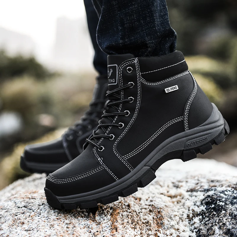 2023 herbst Wanderschuhe Männer Schnee Warme Pelz Turnschuhe Gepolsterte Trekking Schwarz Wasserdichte Leder Winter Sommer Taktische Stiefel Kampf