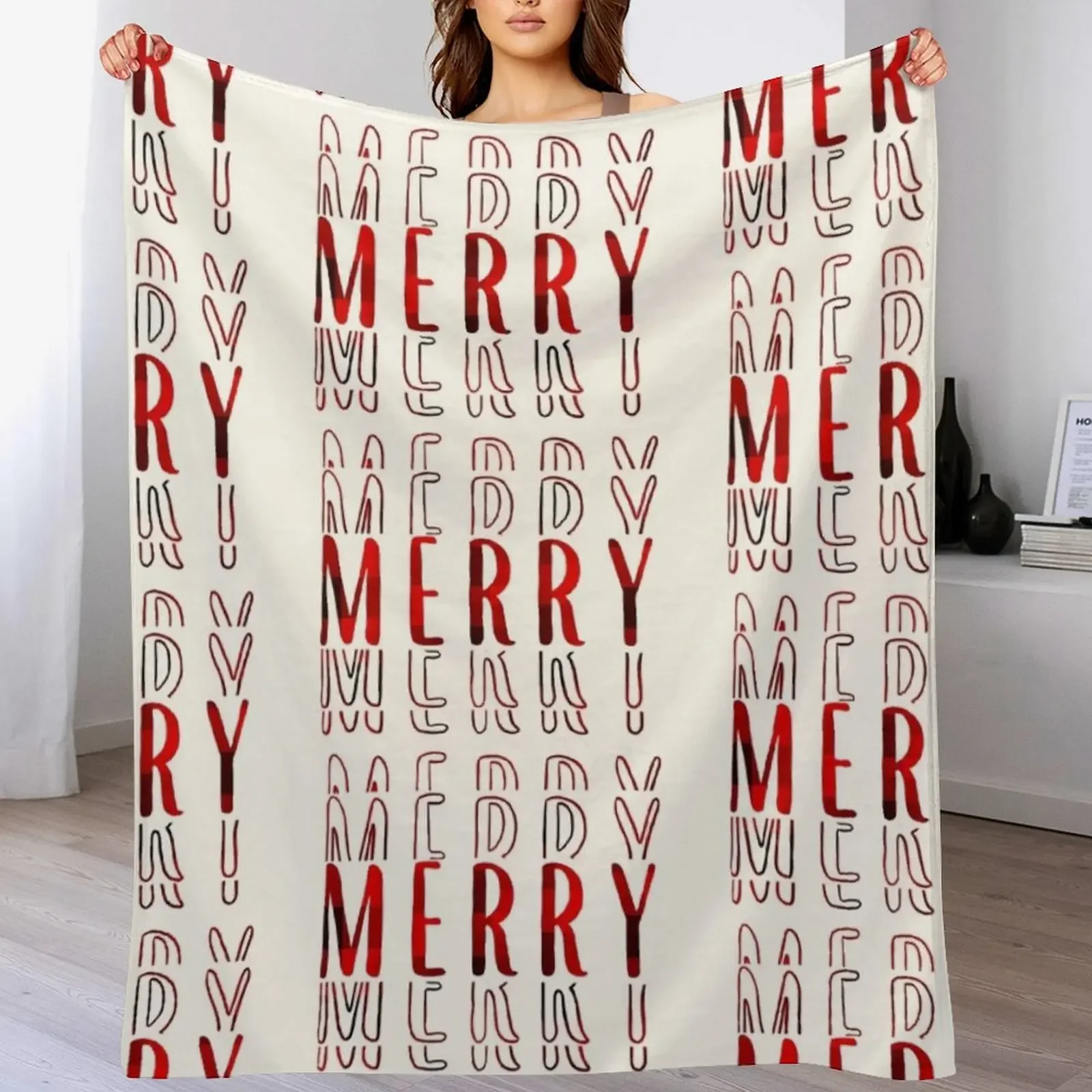

Merry Merry Merry Plaid Throw Blanket Warm Throw Blanket Gift for Anniversary