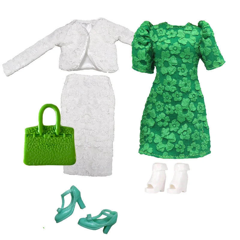 Elegantes Puppen-Outfit für 27–30 cm große BJD-Puppen, modisches Kleid-Set mit Handtasche, Schuhen, Halsketten-Set für 1/6 Puppenkleidung,