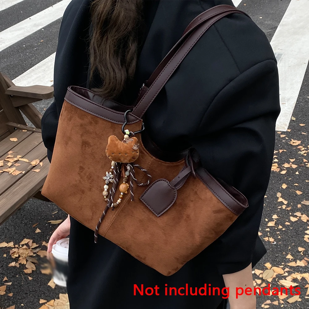 حقيبة يد نسائية بتصميم كلاسيكي من جلد الغزال للخريف والشتاء، حقيبة ركاب عالية الجودة ذات سعة كبيرة ومتعددة الاستخدامات