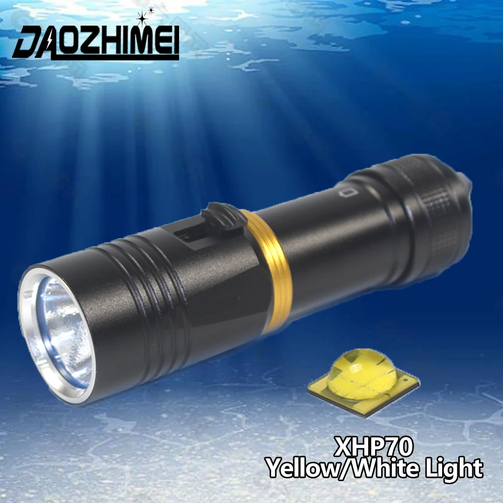 

6000 Lumens Diving Flashlight XHP70 LED Scuba Dive Light, IPX8 Waterproof Underwater 100m Rechargeable Torch Stepless Dimming