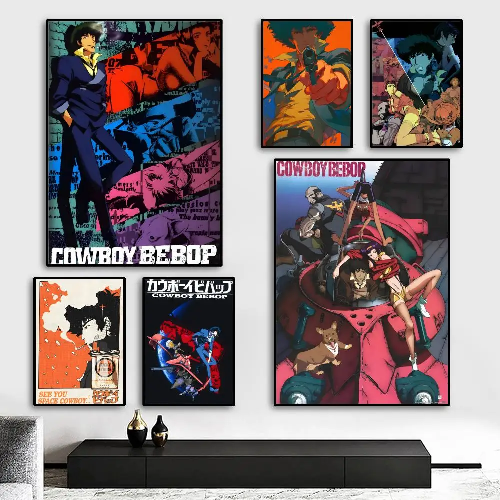 Anime Cowboy Bebop Poster HD-Kunstposter, selbstklebend, für die Wand, wasserfest, für Zuhause, Wohnzimmer, Schlafzimmer, Bar, ästhetische Dekoration