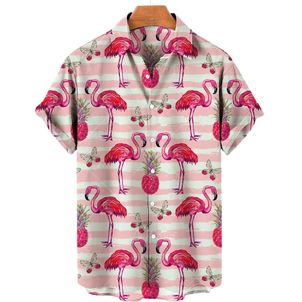 2024 Summer Hawaii Fun Camping Outdoor Cartoon Fruit Print Hawaiian Shirt Men's Summer New Short-sleeved Shirt Outdoor Beach Set