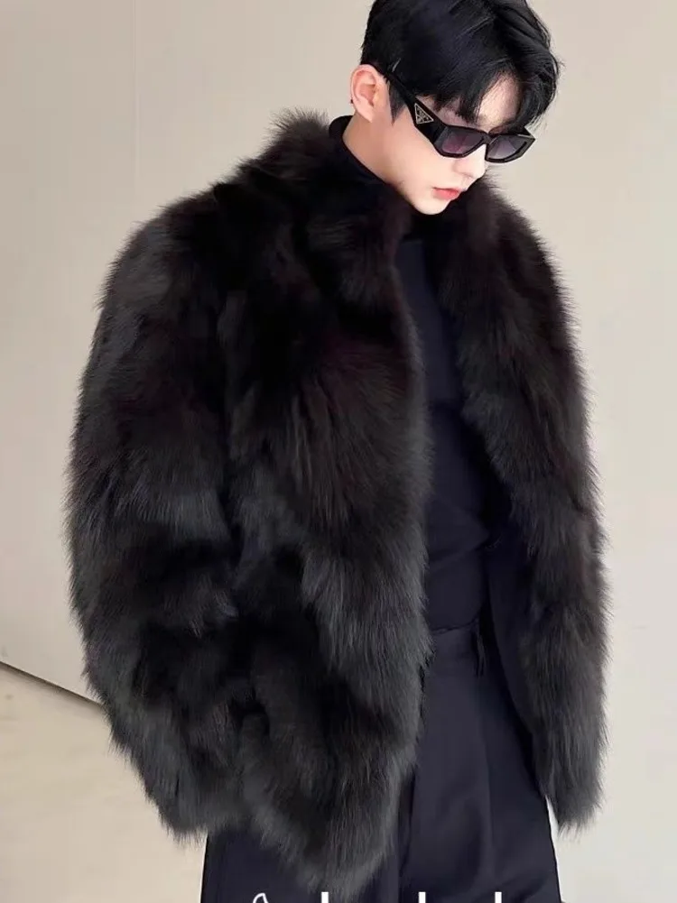 

Fur imitation Thickened Men Faux Fox Fur Coat Male Warm Overcoat Long Sleeve Winter Faux Jacket Fluffy Plush Fur Coats JJ1027