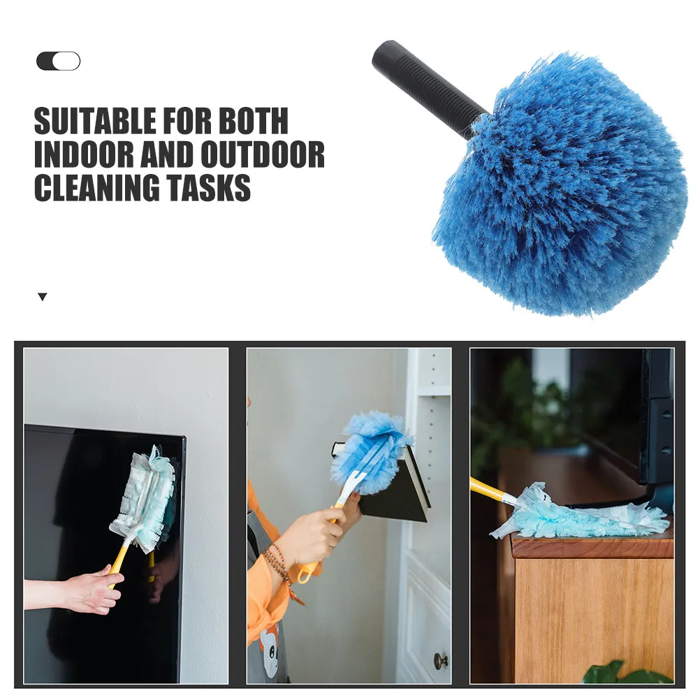 2Pcs Blue Cobweb Duster Brush Head Spherical Design for Ceiling Fan Wall Corner Dust Removal Spider Web Cleaner High Efficiency
