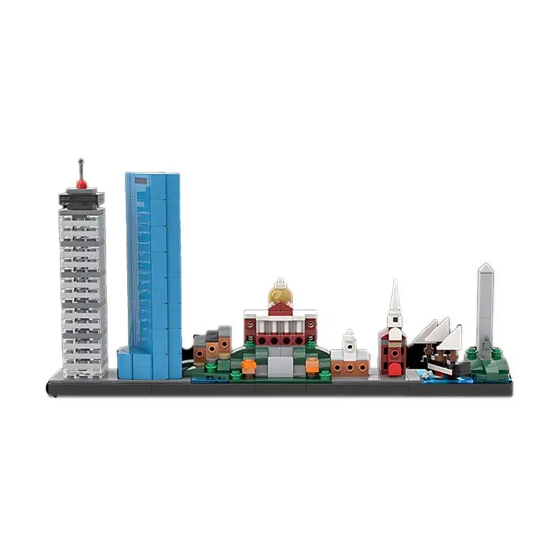 MOC – blocs de construction d'architecture célèbre, vue sur la rue, modèle d'horizon de Boston, briques avancées, jouets, Puzzle pour enfants, cadeaux