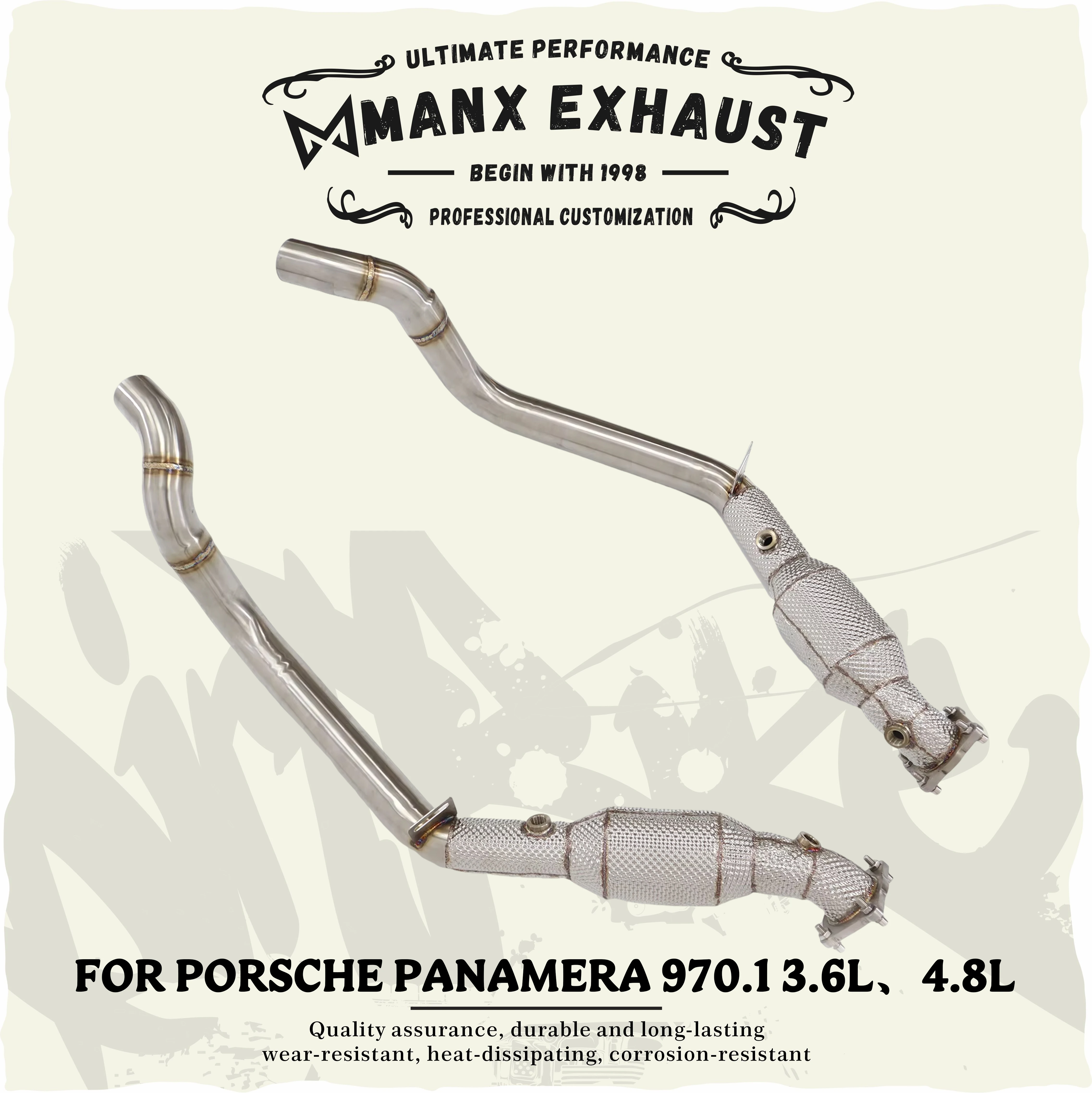 

Catalyzed Downpipe Catless Downpipe Performance Auto Exhaust pipe for Porsche Panamera 970.1 3.6L、4.8L with heat shield
