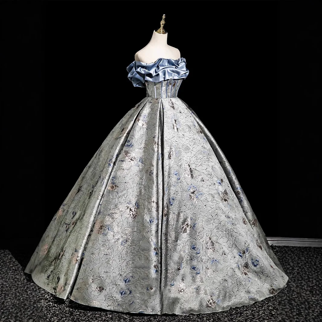 Blue Prom Dr Puffy Skirt aduation Ceremony Light Evening Gown for Fem High School Students Adult Ceremony Clothes