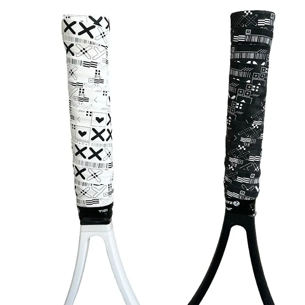 Durable Black White Badminton Racket Overgrips Matte Printing Non-Slip Grip Tape Fishing Rod Tennis Paddle Over Grips