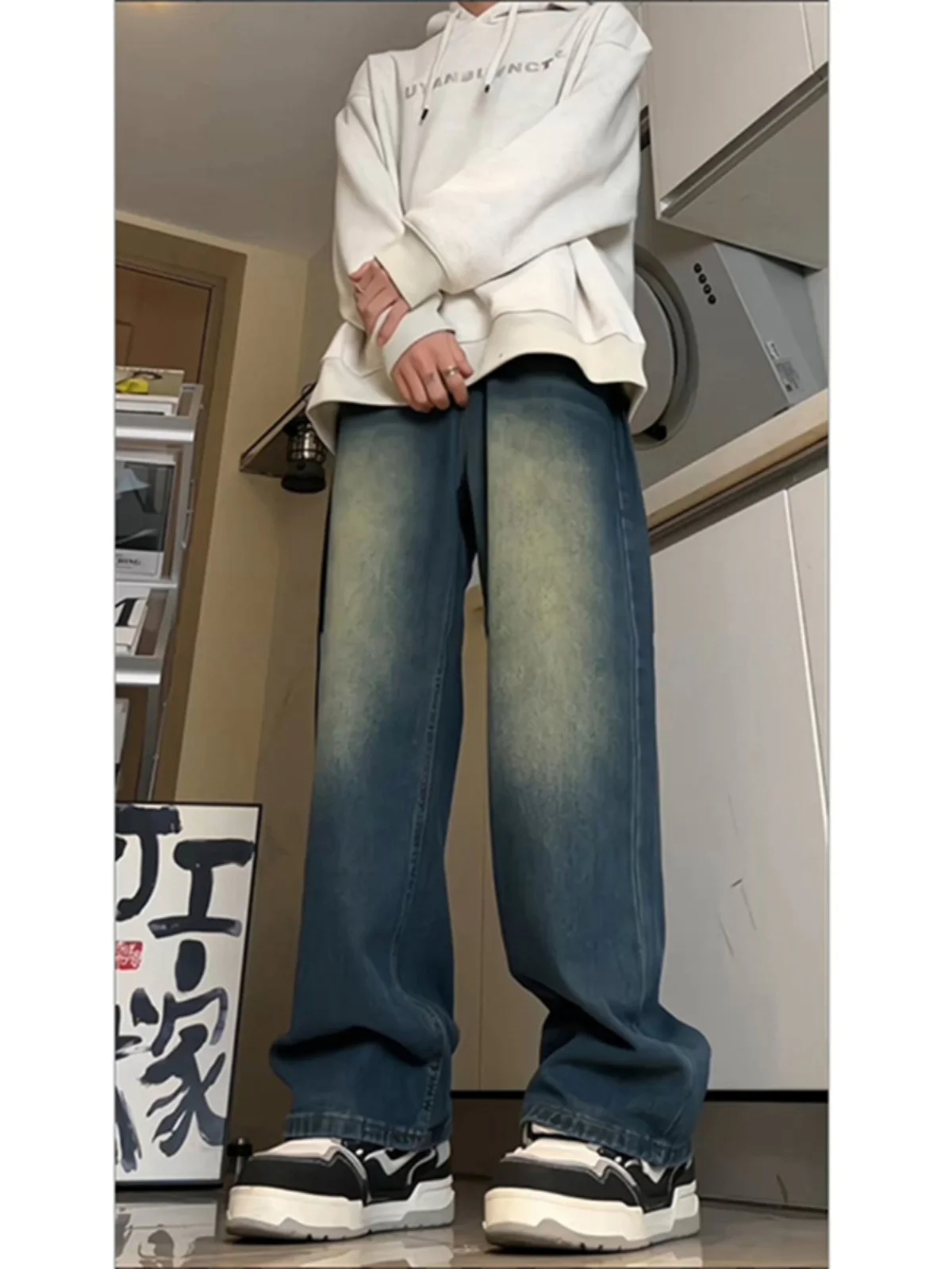 

Мужские джинсы Cleanfit Vintage Blue в американском стиле, модные широкие брюки в стиле High Street, рабочая одежда, весенняя мода, повседневные прямые брюки