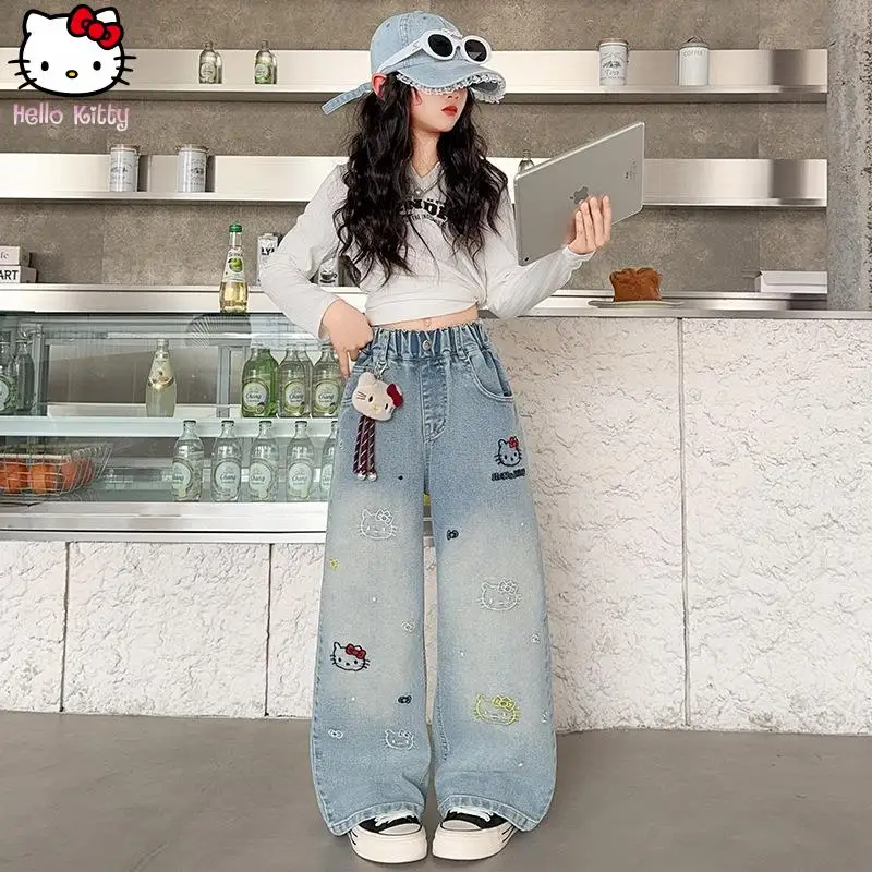 

Anime Cartoon Girls Cinnamoroll Wide Leg Jeans Kawaii Spring Autumn New sweet Fashionable Trousers Straight Pants Comfortable
