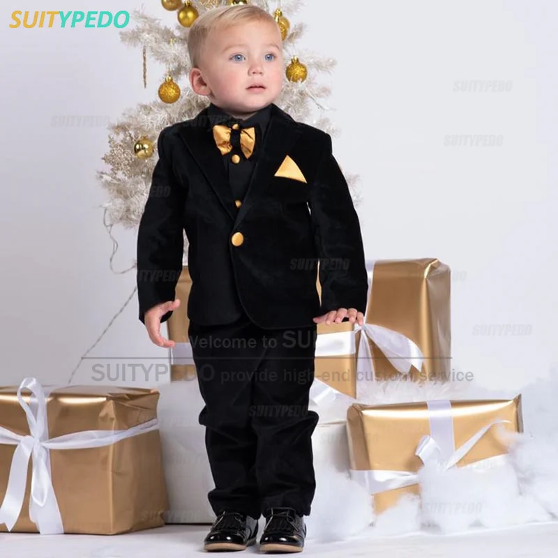 Boys Black Velvet Suit Kids Formal Blazer Clothing Set Gentleman Children Day Graduation Chorus Performance Dress Costume