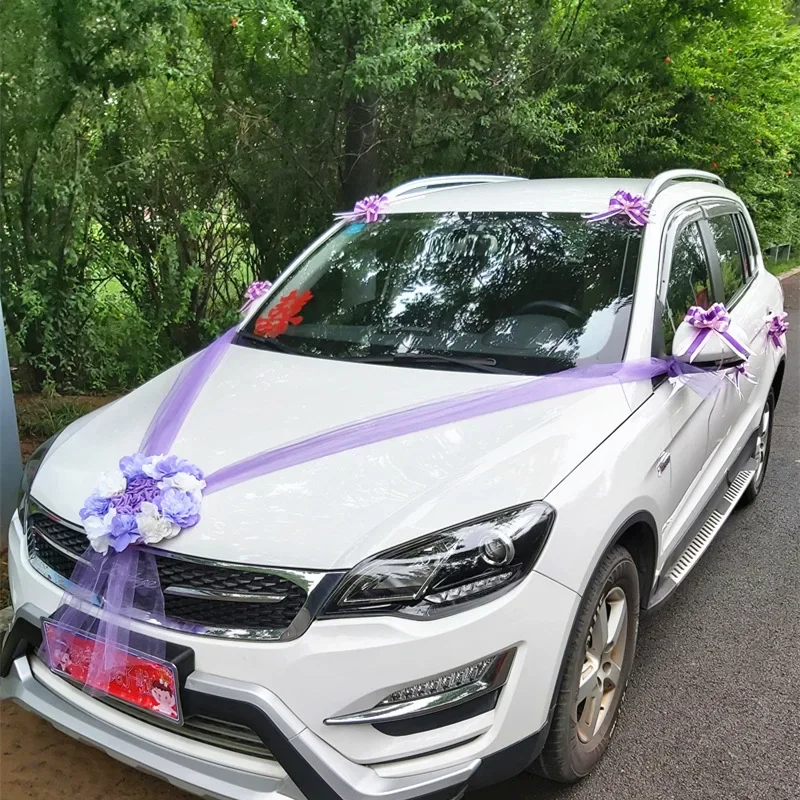 1 set di fiori artificiali per auto da matrimonio, kit di decorazioni per auto, seta romantica, ghirlanda di rose finte, fiori decorativi fai da te,