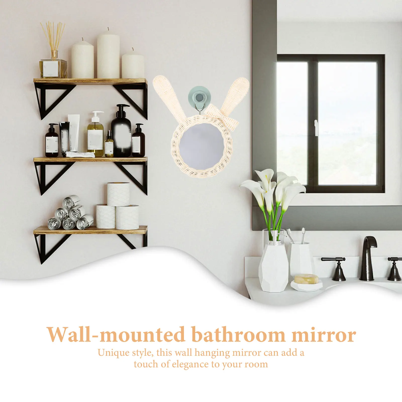 

Woven Decorative Hanging Makeup Vanity Wall Mounted Bedroom Bathroom Office Rattan Wall Decor Hanging Rattan Mirror Pendant