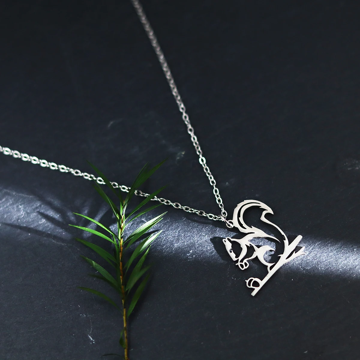 Kinitial Stainless Steel Animal Necklace Pendant Jewelry Squirrel Necklace Pendant Trend Girls Clavicle Chain Everyday Necklae