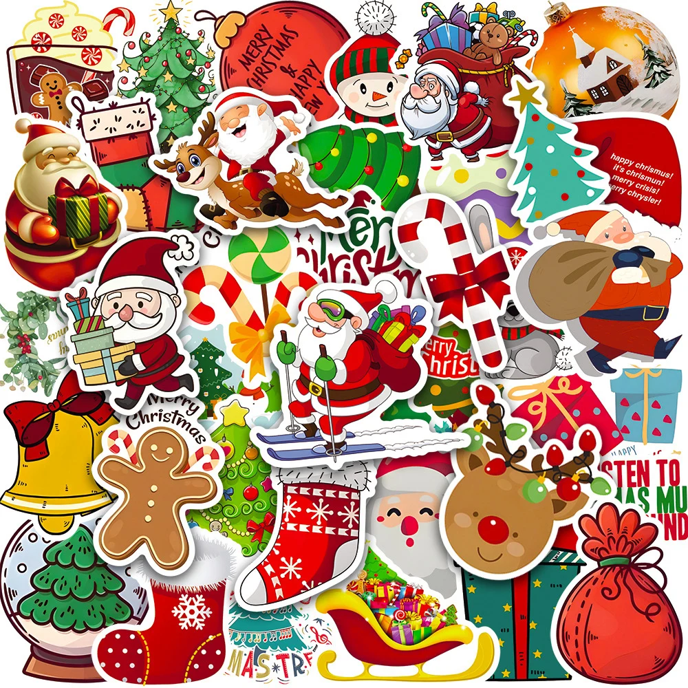 10/30/50PCS Cute Cartoon Christmas Santa Claus Stickers Laptop Luggage Phone Scrapbook Guitar Car Graffiti Sticker Decal Kid Toy