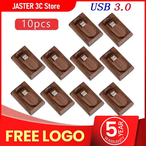 JASTER 10 pièces/lot (LOGO gratuit) clé USB en bois avec boîte Pendrive 3.0 4GB 8GB 16GB 32GB 64GB 128GB clé mémoire cadeau de mariage