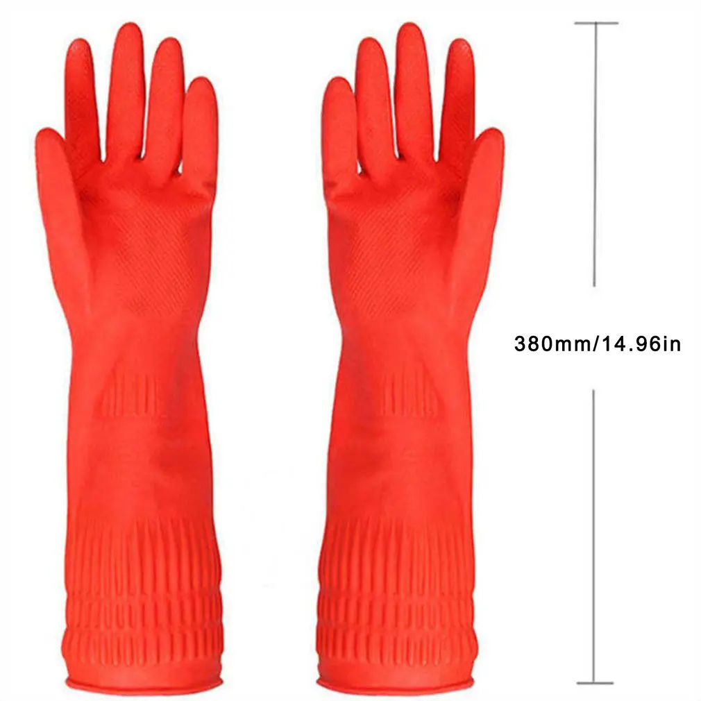 1 Pair Durable Gloves Waterproof Home Reusable Rubber Dish Washing Lengthen Glove For Household Scrubber Kitchen Clean Tools