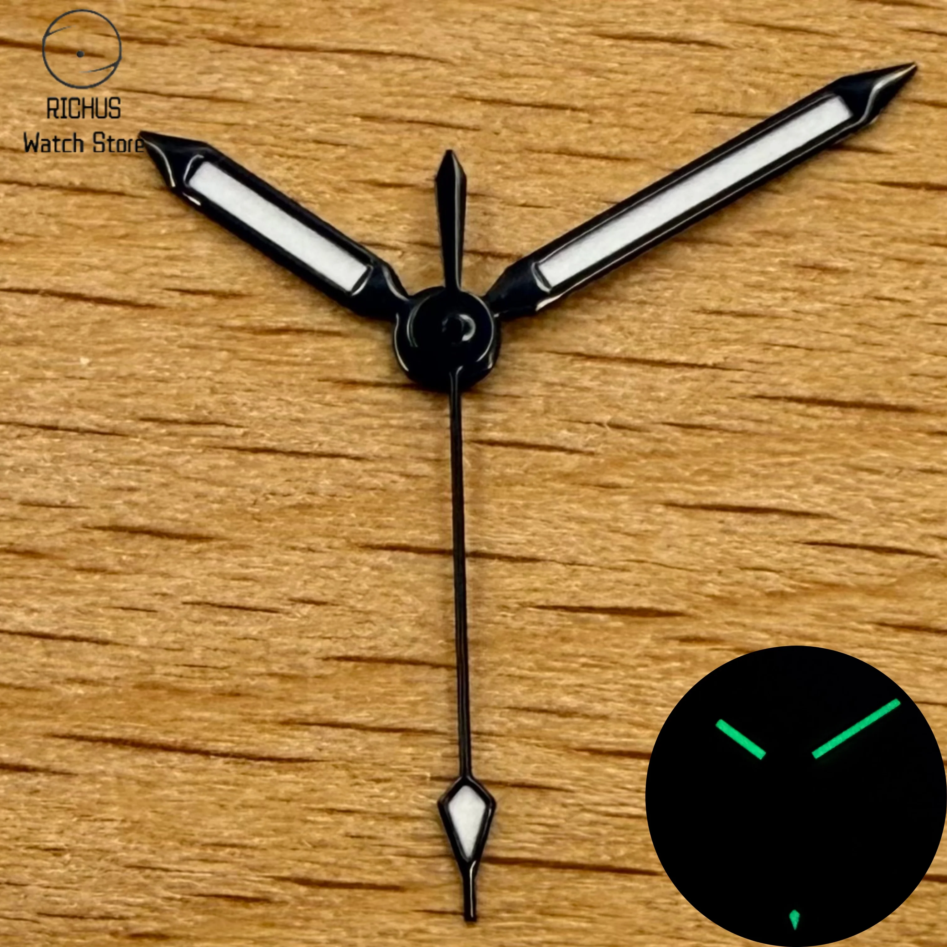 VH31 Watch Hands Set Black Silver Green Luminous 8x12x12.5mm Arrow Hands for Sweep Second Quartz Movement Repair Parts