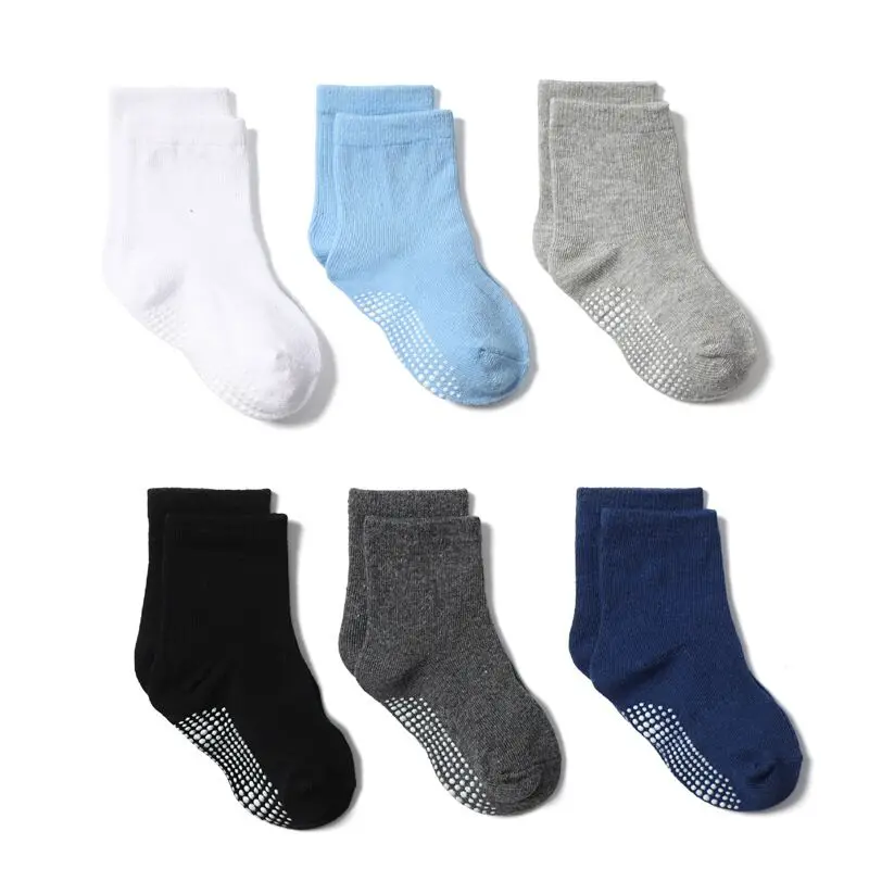 6 Pairs Cotton Children\'s Anti-slip Boat Socks For Boys Girl Low Cut Floor Kid Sock With Rubber Grips Four Season  0 to 7 Yrs