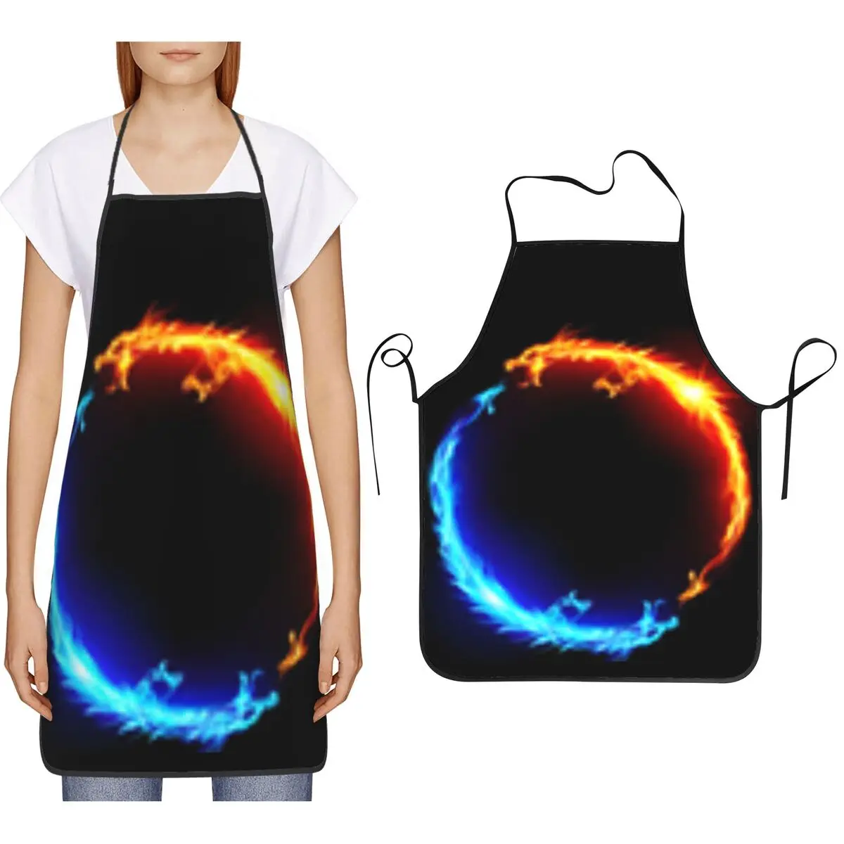 Red Fire Dragon Apron Chef Cooking Baking Tablier Bib Kitchen Cleaning Pinafore for Women Men Painting