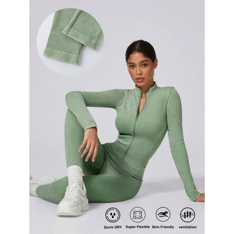 

Женские леггинсы с эффектом пуш-ап на молнии и длинными рукавами, комплекты для йоги, комплекты для тренажерного зала и фитнеса, спортивная одежда, одежда для бега, спортивная одежда