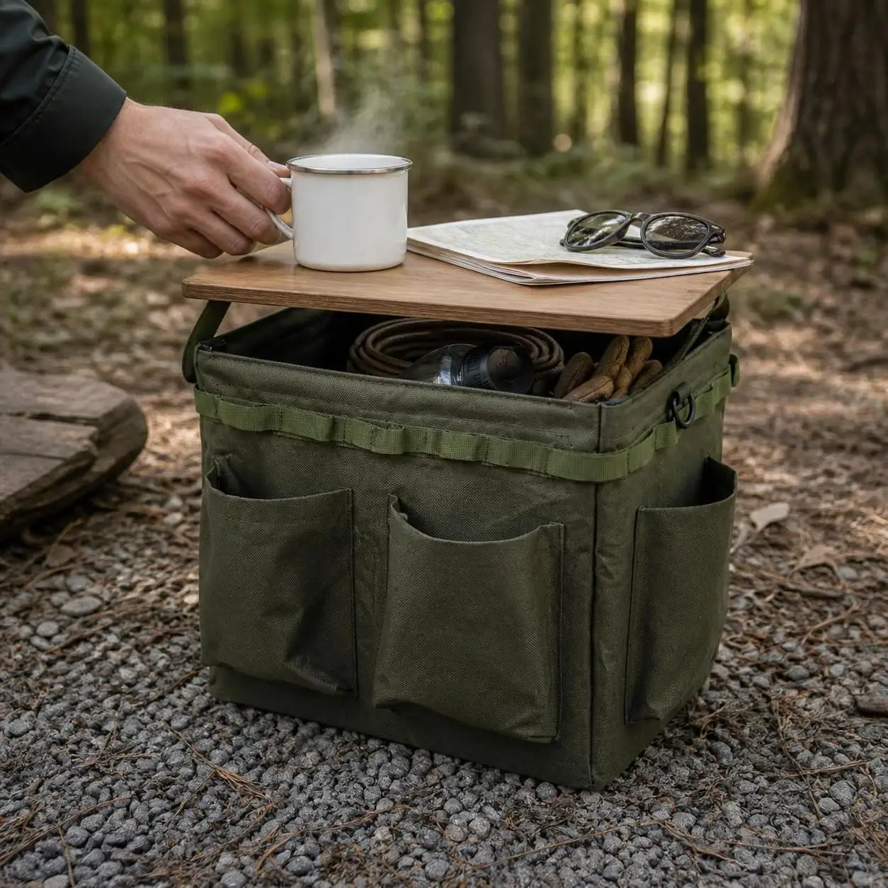 Camping Organizer Box with Tabletop Lid for Meal Prep Dining and Gear Transport